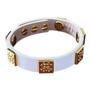 Rustic Cuff Single Wrap Leather Logo Bracelet White Gold